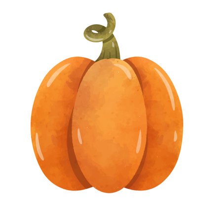 Orange pumpkin illustration in hand drawn watercolor painting style, pumpkin clipart image isolated on white backgroundのイラスト素材