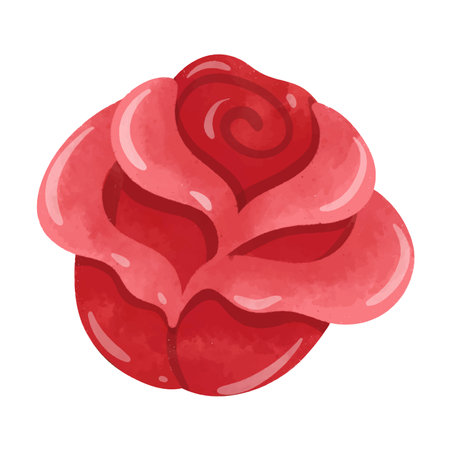 Red rose flower head illustration in hand drawn watercolor style, isolated on white background, simple flower clip art vectorのイラスト素材