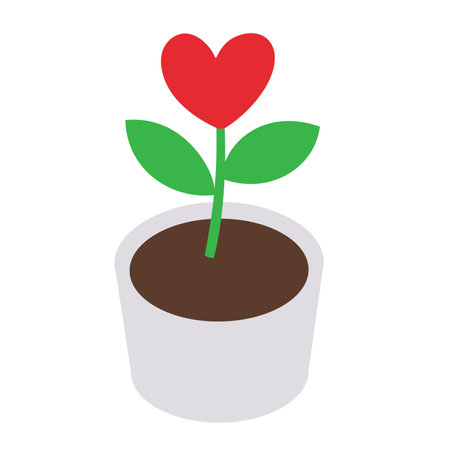 Love plant flat illustration design, flower pot with heart shape, heart shaped plant, love plant clip artのイラスト素材