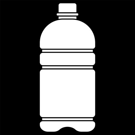 Water bottle icon vector illustration, mineral water clip art, drinking water bottle clipart, white on black backgroundのイラスト素材