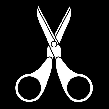 Scissors icon vector illustration, open scissors clip art, white on black backgroundのイラスト素材