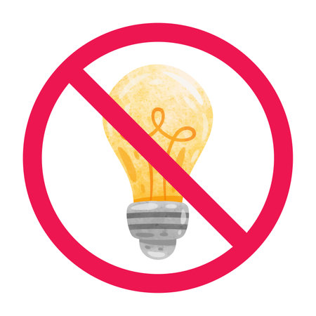 Forbidden light bulb sign, no lightbulb icon, prohibited lamp vector icon, no idea icon clip artのイラスト素材