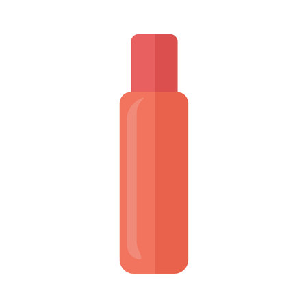 Red cosmetic bottle clip art image, skincare bottle flat icon vector illustration, plastic bottle container clipart, isolated on white backgroundのイラスト素材