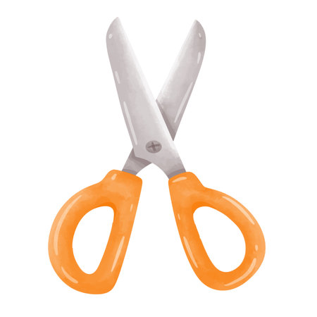 Scissors clip art, scissor clip art , scissors vector image, cartoon yellow scissors illustration vector, hand drawn watercolor painting styleのイラスト素材