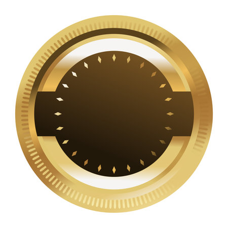 Circle golden badge, blank gold medal vector illustration, golden seal emblem, isolated on white backgroundのイラスト素材
