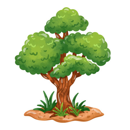 Tree clip art, cartoon tree illustration vector, hand drawn watercolor painting style, clip art treesのイラスト素材