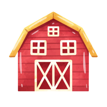 Farm barn illustration vector, barn clip art, hand drawn watercolor painting of rural barn buildingのイラスト素材