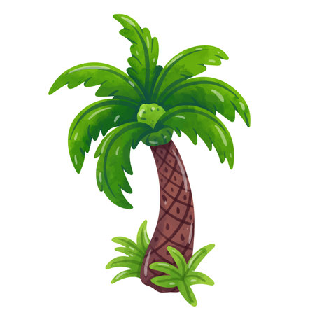 Coconut tree illustration vector, clip art coconut, coconut palm tree clip art, hand drawn watercolor painting styleのイラスト素材