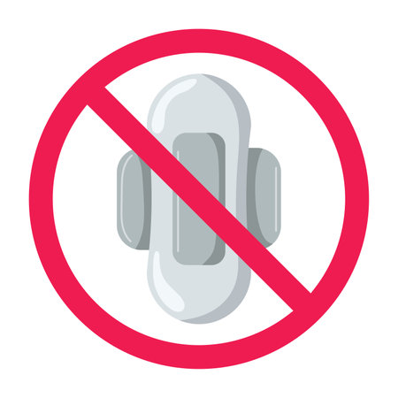 Forbidden sign with sanitary napkins icon, no sanitary pads sign, women hygiene pads prohibition sign, flat icon design vector illustrationのイラスト素材