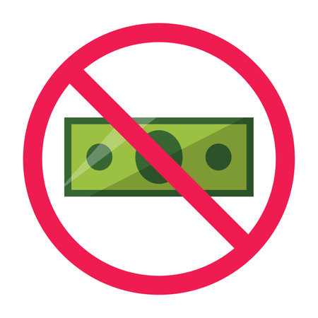 Forbidden sign with paper money icon, no money sign, green banknote prohibition sign, ban cash payment symbolのイラスト素材