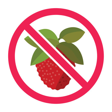 Forbidden sign with lychee fruit icon, no litchee allowed sign, litchi prohibition sign, do not eat lychee symbolのイラスト素材