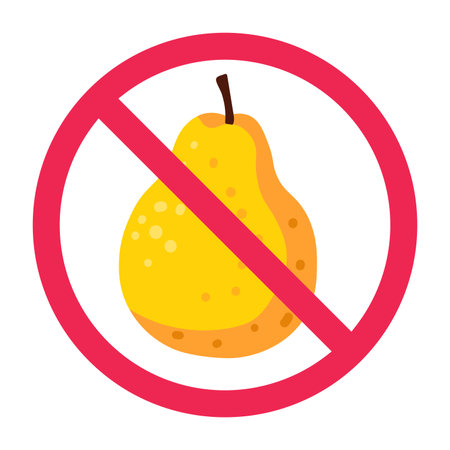 Forbidden pear fruit sign icon, no pear allowed sign, pear prohibition symbolのイラスト素材
