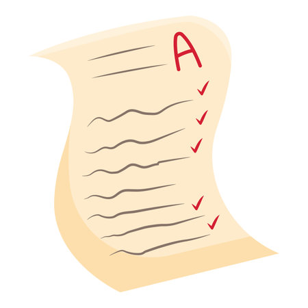 Exam sheet with A grade vector illustration, clip art grades, test grades clipart, grades clip art, good grade on paperのイラスト素材