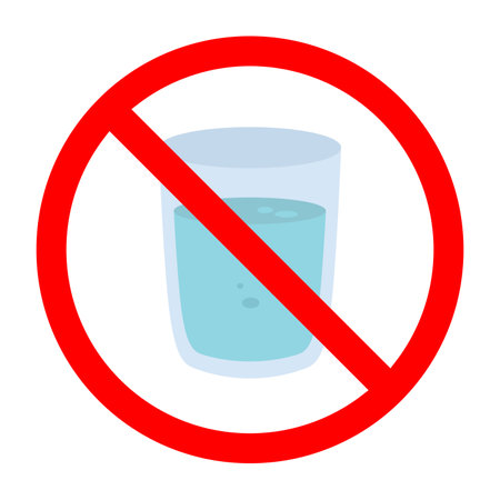Forbidden sign with water in a drink glass icon, no water allowed sign, drink prohibition sign, do not drink water symbol, not drinkable water symbolのイラスト素材