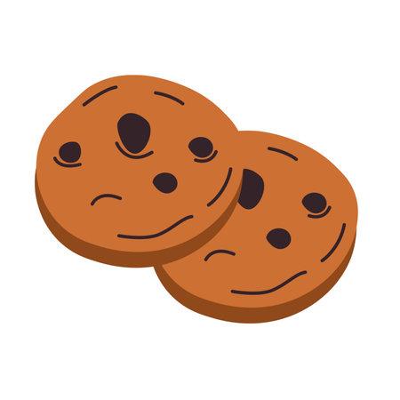 Chocolate chip cookie vector, cookies clip art, clip art cookies, clip art chocolate chip cookies, flat design vector illustration, isolated on white backgroundのイラスト素材