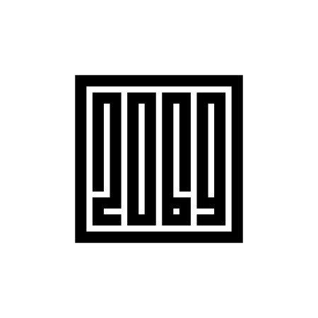 2069 happy new year symbol, geometric style logo text vector, black on white background, 2069 logo, 2069 textのイラスト素材