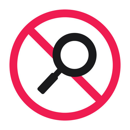 No magnifying glass sign, forbidden magnifying glass sign, prohibited magnifier symbol vector, magnifying glass not permitted sign, banned magnifier tool warning signのイラスト素材