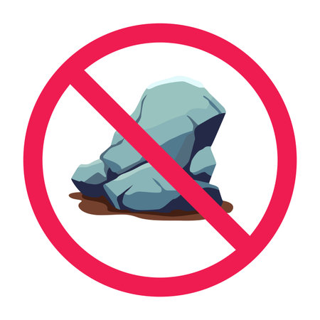 No big stone boulder sign, prohibited large rock sign, big stone danger warning icon, prohibited large rock sign, no heavy stone iconのイラスト素材