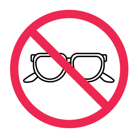 No eyeglasses sign, forbidden sunglasses sign, eyeglasses prohibited symbol, no glasses allowed symbol, no optical glasses symbolのイラスト素材