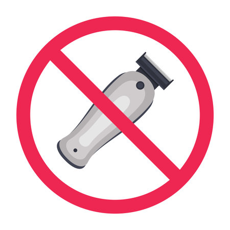 No hair clipper sign, forbidden electric hair clipper sign, no hair cutting machine icon, restricted hair grooming device symbol, hair clipper prohibited iconのイラスト素材