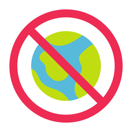 No earth sign, forbidden earth icon, no globe symbol, flat vector illustrationのイラスト素材