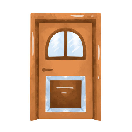 Door in hand drawn watercolor painting style, door clip art, door illustration vectorのイラスト素材