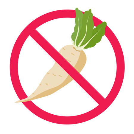 No white radish sign vector, forbidden daikon radish symbol for food warning or diet restriction iconのイラスト素材
