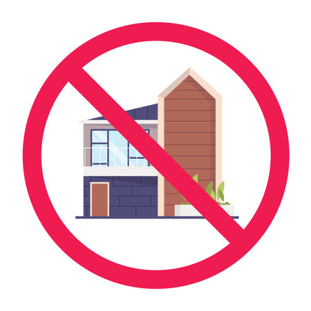 No modern house sign, forbidden modern home symbol, do not build modern house iconのイラスト素材
