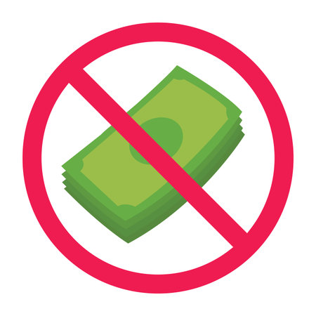 No money sign, forbidden paper money sign, banknote prohibited symbol, flat vector illustrationのイラスト素材
