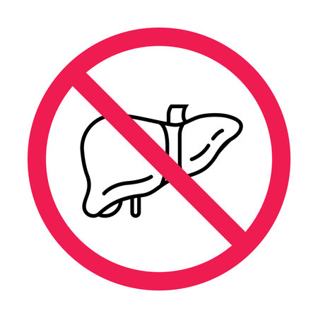 No liver sign, liver organ prohibited symbol, forbidden sign with internal body organ iconのイラスト素材