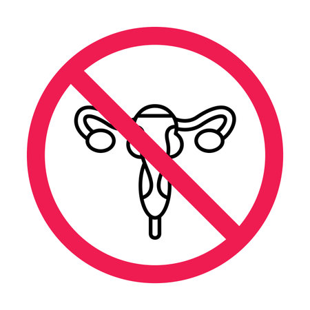 No uterus sign, uterus organ prohibited symbol, reproductive organ forbidden sign, female reproductive system warning symbolのイラスト素材