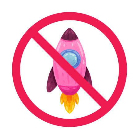 No rocket sign, rocket prohibited symbol, isolated on white backgroundのイラスト素材