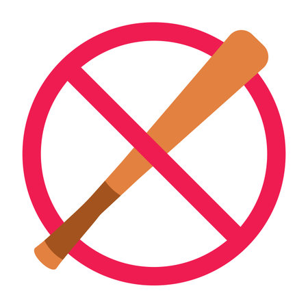 No baseball bat sign, forbidden baseball bat sign, do not bring weapon, violence prevention warning, flat vector illustrationのイラスト素材