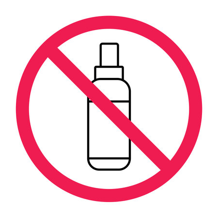 No spray bottle sign, forbidden spray bottle icon, do not use spray symbol, no spraying allowed, flat vector illustrationのイラスト素材