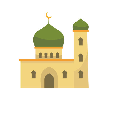 Mosque vector icon illustration, mosque clip art, mosque with dome and minaret, isolated on white backgroundのイラスト素材