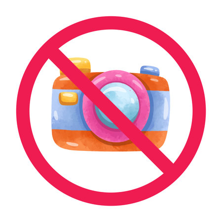 Forbidden camera sign, no photography sign vector, camera prohibited symbol, no paparazzi signのイラスト素材