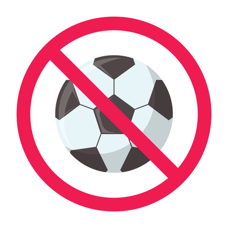 No soccer or football sign, forbidden sign with football ball icon, soccer prohibited symbol, do not play soccer sign, vector illustrationのイラスト素材