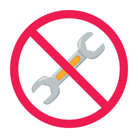 No wrench sign, forbidden sign with double open end wrench icon, spanner prohibited symbol, red crossed circle vector illustrationのイラスト素材