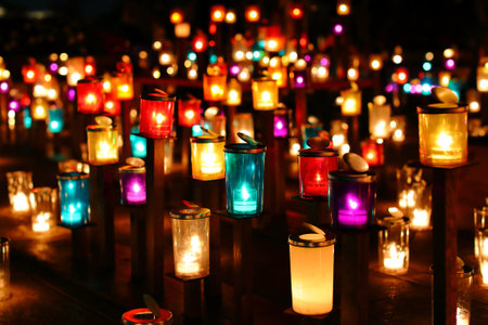 beautiful lantern lights decorate the streetの写真素材