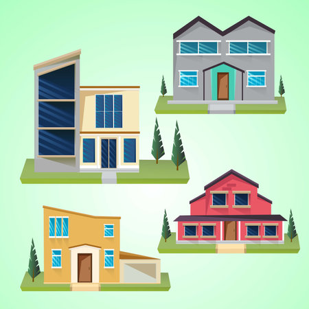 Set of houses in flat style. Vector illustration in cartoon style.のイラスト素材