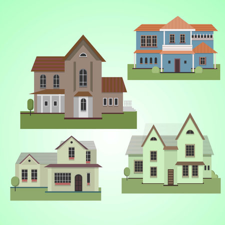Set of different houses. Vector illustration in flat style isolated on white background.のイラスト素材