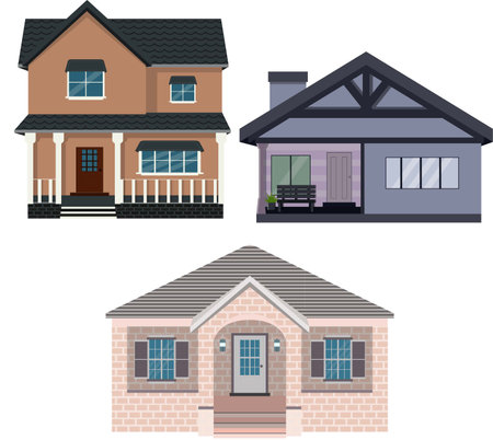 Set of different houses on a white background. Vector illustration in flat style.のイラスト素材