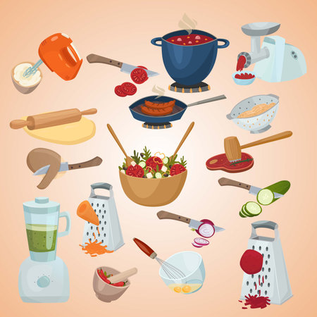 Cooking tools and utensils icons set. Vector illustration.のイラスト素材