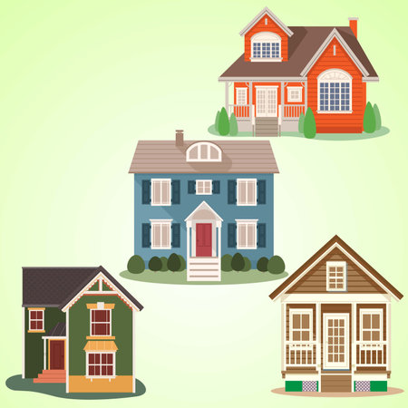Set of different houses in the style of flat design. Vector illustrationのイラスト素材