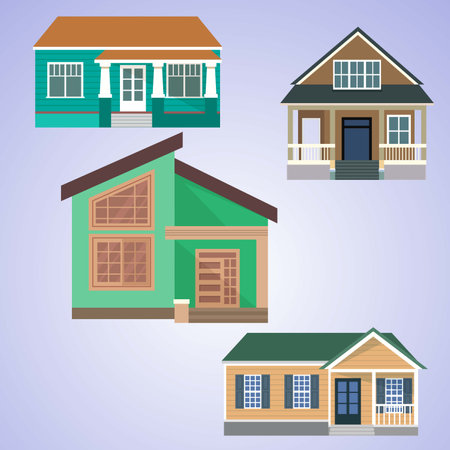Set of different houses. Vector illustration in flat style. Isolated on white background.のイラスト素材