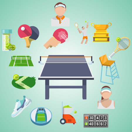 Table tennis sport icons set. Flat illustration of table tennis sport icons for web designのイラスト素材