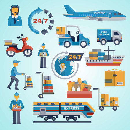 Logistics and delivery icons set. Flat illustration of 25 logistics and delivery icons for webのイラスト素材