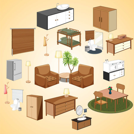 Furniture isometric icons set with furniture and kitchen isolated vector illustrationの写真素材