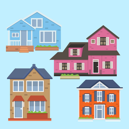 Set of colorful houses in flat style. Vector illustration. Eps 10のイラスト素材
