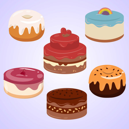 Vector illustration of a set of donuts with different fillings.のイラスト素材